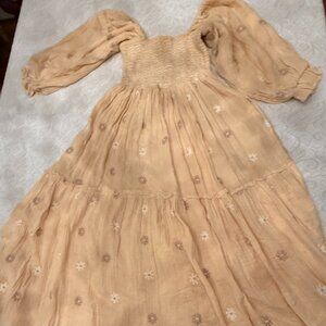 Free People Smocked Dahlia Embroidered Maxi Dress, XS NWT